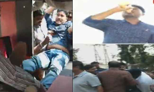 మీడియా ముందే జెడ్పీ చైర్మన్‌ పీఏ ఆత్మహత్యాయత్నం