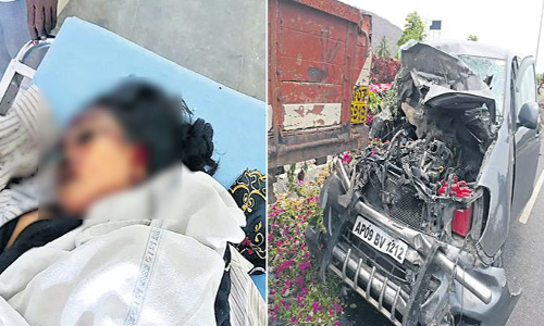 సినీ హీరో కారు ఢీకొని మహిళ మృతి