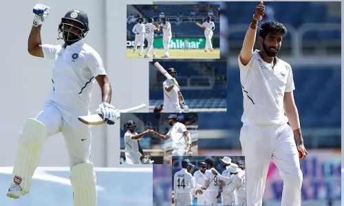 కష్టాల్లో వెస్టిండీస్: హనుమ శతక విహారం.. బుమ్రా హ్యాట్రిక్ దుమారం!