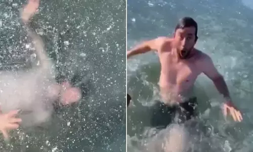 గడ్డకట్టిన మంచు నీటిలో ఈత కొట్టిన టిక్‌టాక్‌ స్టార్‌