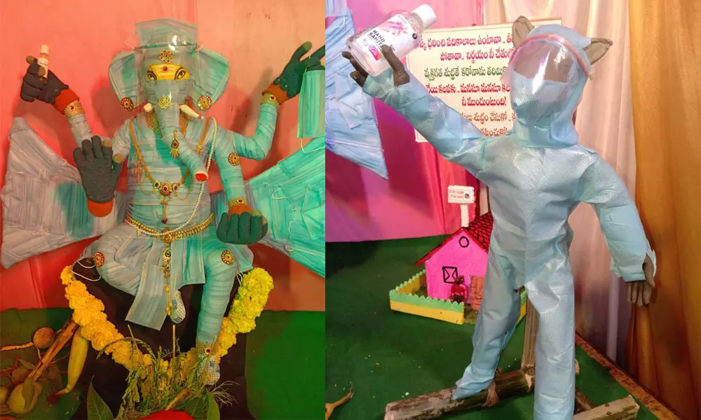 Mask Vinayaka in Vizag is giving social message about corona care