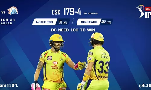 IPL 2020:  రాయుడు, జ‌డేజాల మెరుపు ఇన్నింగ్ .. ఢిల్లీ ముందు భారీ ల‌క్ష్యం