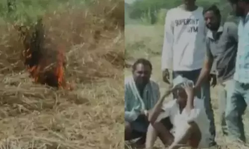 సన్నరకం పంటకు నిప్పు.. మంటల్లో దూకే ప్రయత్నం చేసిన రైతు