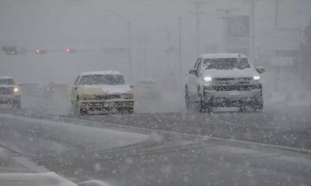 Dangerous Snowstorm in America Texas City