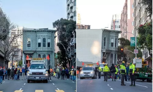 రోడ్డుపై ప్రయాణించిన భారీ బిల్డింగ్