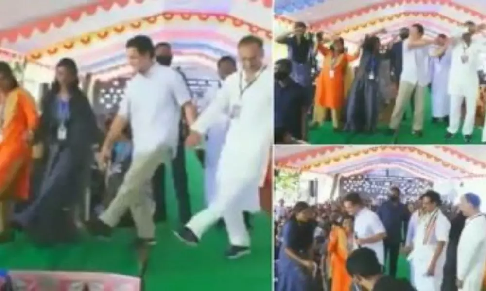 Congress leader Rahul Gandhi dances with students in Tamil Nadu