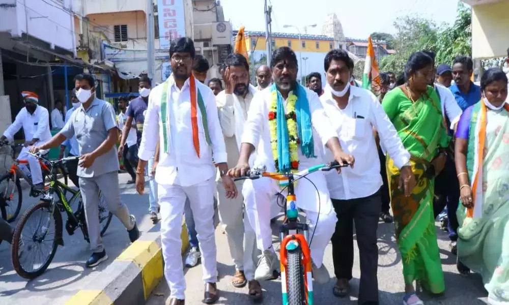 The second day of the Ongoing Bhatti Vikramarka Cycle Yatra