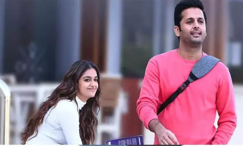 Keerthy Suresh Flaunts Baby Bump in Nithiins Range de Movie Keerthy Suresh Flaunts Baby Bump in Nithiins Range de Movie