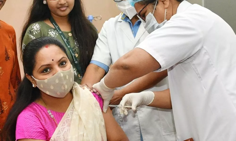 TRS MLC Kavitha Has Taken Corona Vaccine