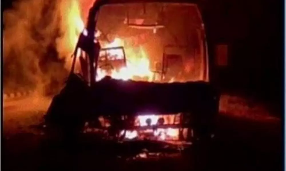 Fire Accident in RTC Bus in Kakinada