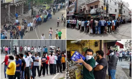 Delhi Lockdown: People queue up outside Wine Shop Delhi Lockdown: People queue up outside Wine Shop