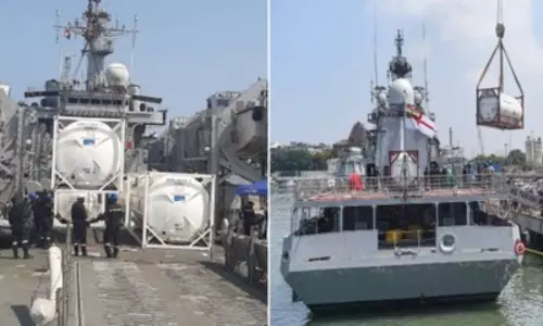 INS Airavat Carrying Medical Supplies From Singapore