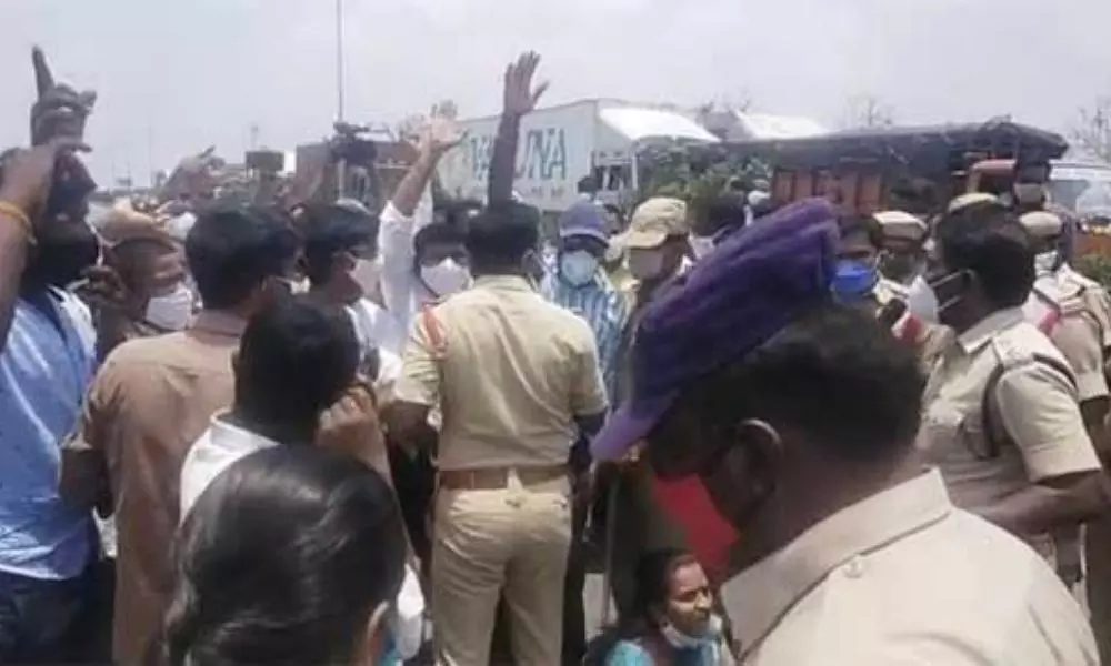 AP Ambulances: Andhra Pradesh People Protest at Pullur Toll Plaza