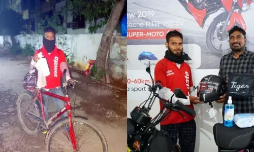 Hyderabadis Raise Funds to Gift Bike to Zomato Food Delivery Boy | Zomato Cycle Delivery Boy Hyderabadis Raise Funds to Gift Bike to Zomato Food Delivery Boy | Zomato Cycle Delivery Boy