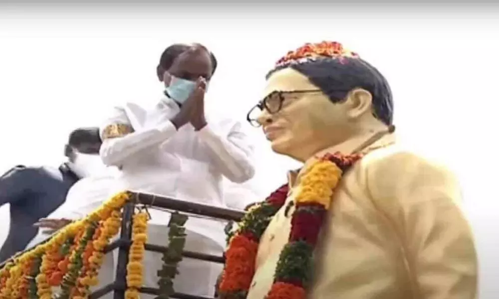 CM KCR Pays Homage to Professor Jayashankar Statue in Warangal District