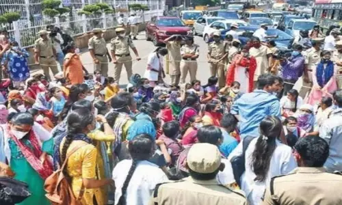 Contract Nurses Attempt to Pragathi Bhavan Obsession due to Exclusion of Duties