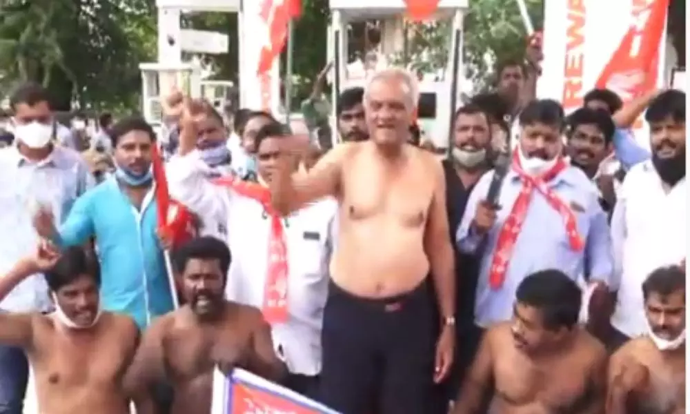 CPI National Secretary Narayana Protest Against Petrol Price Hike