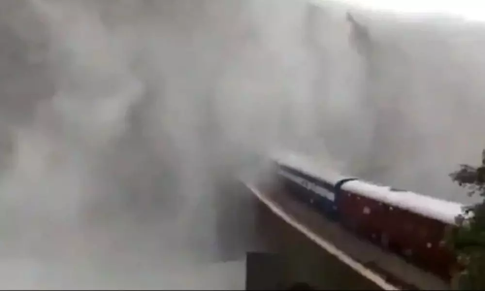 Train Passing Through Goa Doodhsagar Waterfall In Heavy Rain