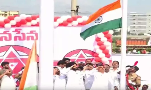 Jana Sena Chief Pawan Kalyan Hoists the Flag in Mangalagiri Janasena Office