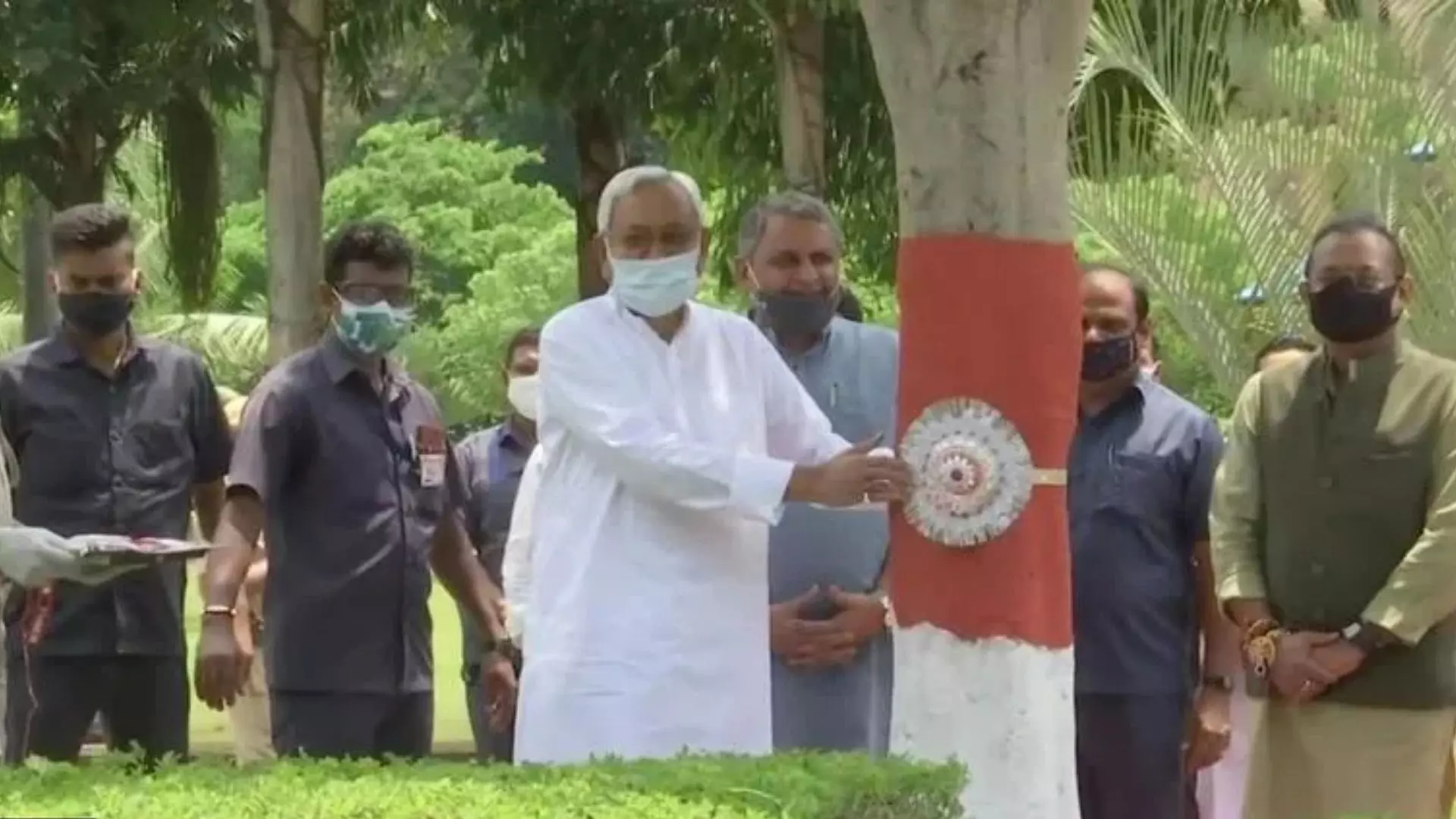 Bihar Chief Minister Nitish Kumar Ties Rakhi To Trees