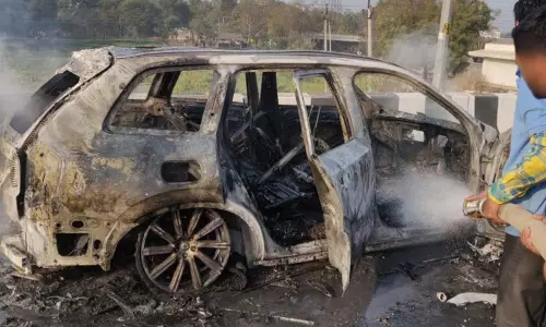 Sudden Fire in a Fast Moving Car The driver of the car caught fire