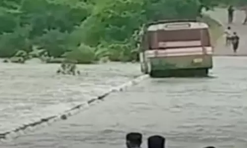 Siddipet Depot RTC Bus Washed Away in Flood Water At Rajanna Sircilla District