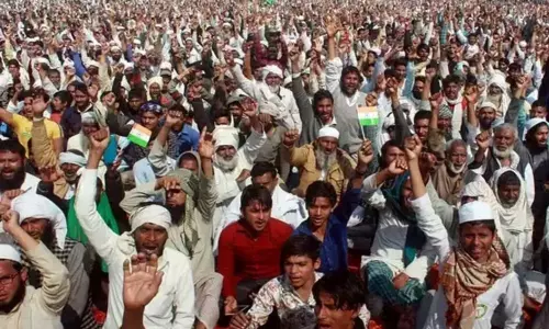 Large Number of Farmers Attending the Kisan Mahapanchayat Program in Muzaffarnagar UP