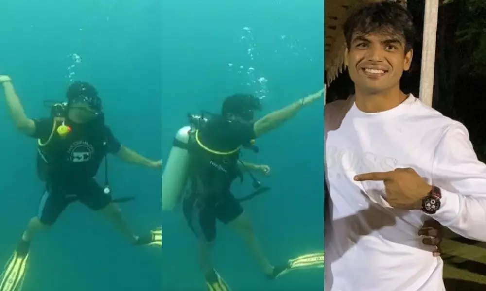 Neeraj Chopra Practicing Javelin Throw Under Sea Video Goes Viral | Telugu Online News Today