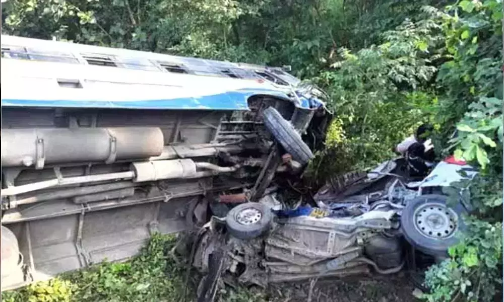 TSRTC Bus Falls Into Gorge in Peddapalli