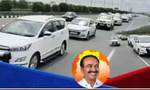 Huzurabad MLA Etela Rajender Car Rally from Shamirpet to Gun Park in Hyderabad