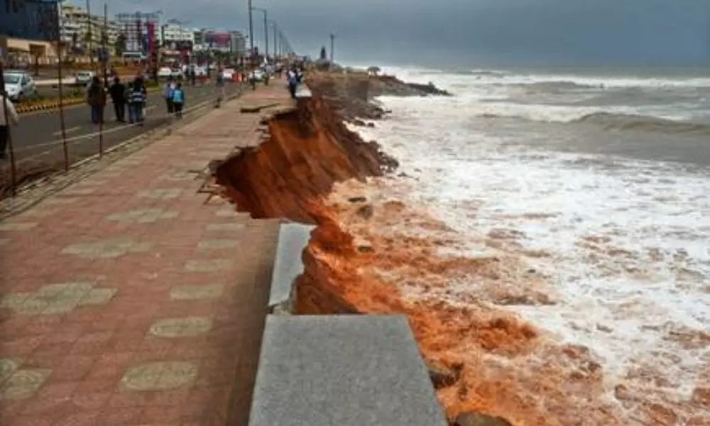 Heavy Erosion in Visakhapatnam Beach Road Coast