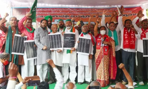 Rakesh Tikait Addresses Maha Dharna in Hyderabad