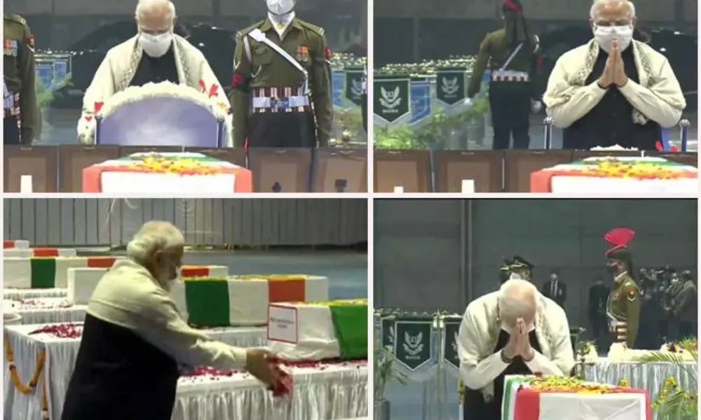 PM Modi Pays Last Respects to Bipin Rawat, his wife and other 11 Armed Forces Personnel