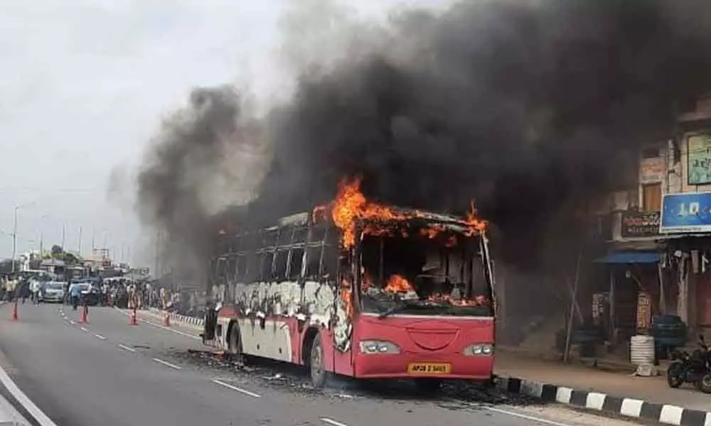 The Private Travels Bus Caught Fire in Prakasam District