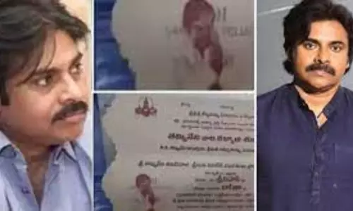 Pawan kalyan Photo on Fan Wedding Card In Srikakulam District Pawan kalyan Photo on Fan Wedding Card In Srikakulam District