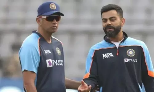 Team India captain Virat Kohli practices under Team India head coach Rahul Dravid