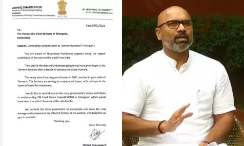 MP Dharmapuri Arvind Wrote a Letter to CM KCR to Support the Turmeric Farmers in Telangana