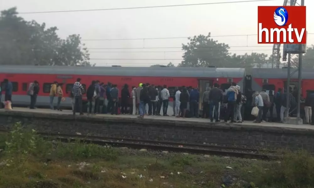 Smoke on AP Express in Nekkonda Railway Station Warangal District