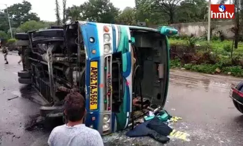 Private Mini Travels Overturn in Medak District Private Mini Travels Overturn in Medak District