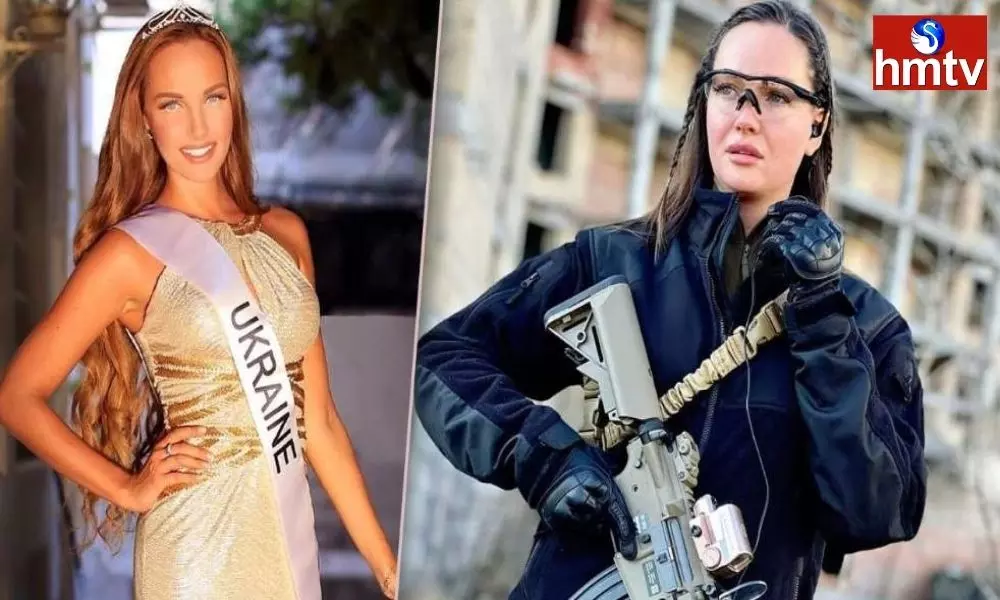 Former Miss Ukraine Anastasiia Lenna Holding a Gun in an Army Uniform
