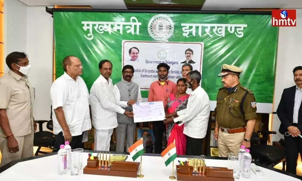CM KCR Handed Checks Worth Rs. 10 Lakh to the Families of Jawans Martyred in Galwan Valley Clashes