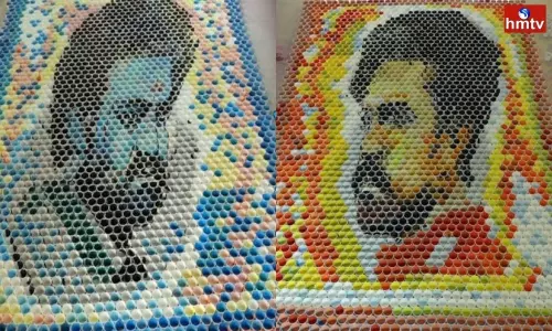 Jr NTR and Ram Charan RRR Fan Amazing Art with 15000 Tea Cups | Tollywood News