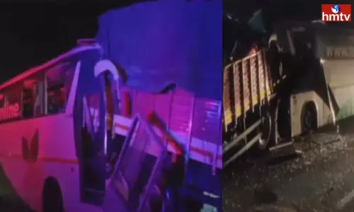 Volvo Bus Hits Eicher Vehicle Killed two Drivers and 8 Members Injured | AP Live News