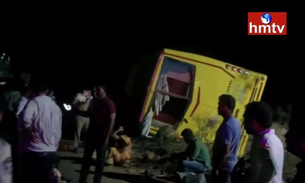 Private Travels Bus Overturns in Nellore District