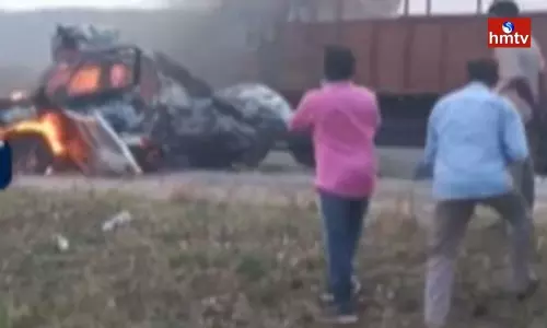 Road Accident in Prakasam District Three Burnt Alive