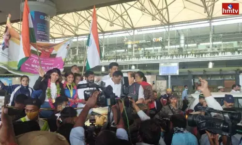 Boxer Nikhat Zareen Grand Welcome At Hyderabad