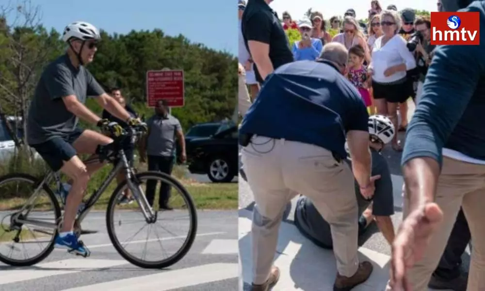 US President Joe Biden Falls Off Bike