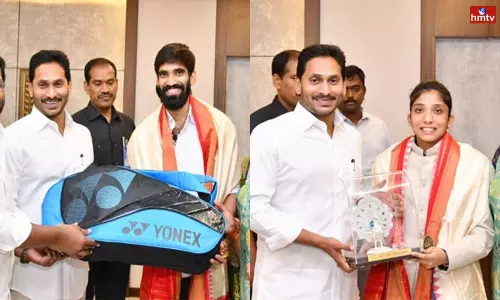 AP CM Jagan Felicitates Shuttler Kidambi Srikanth, Deaflympics Tennis Player Sheikh Jafreen