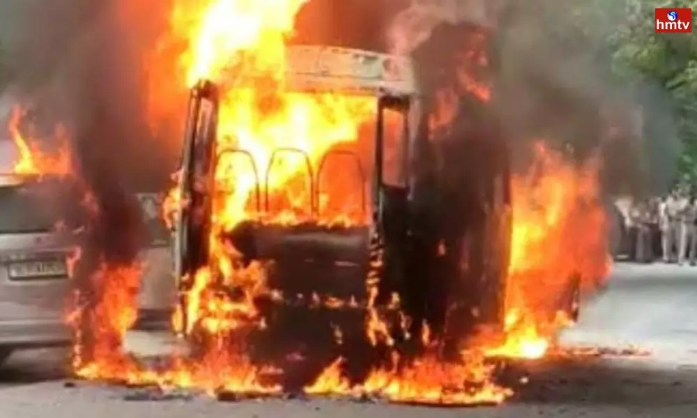 School Bus Catches Fire in Delhi’s Rohini