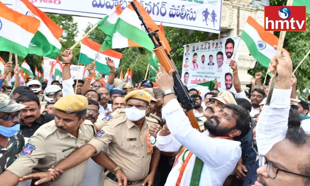 Minister Srinivas Goud Gun Firing in the AIR at Freedom Rally